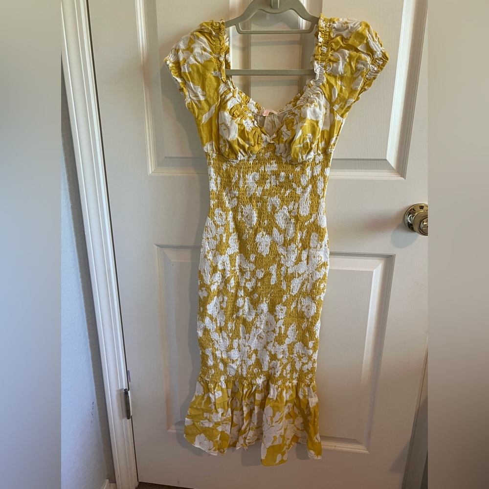 Yellow and White Floral Smocked Maxi Dress - Women's